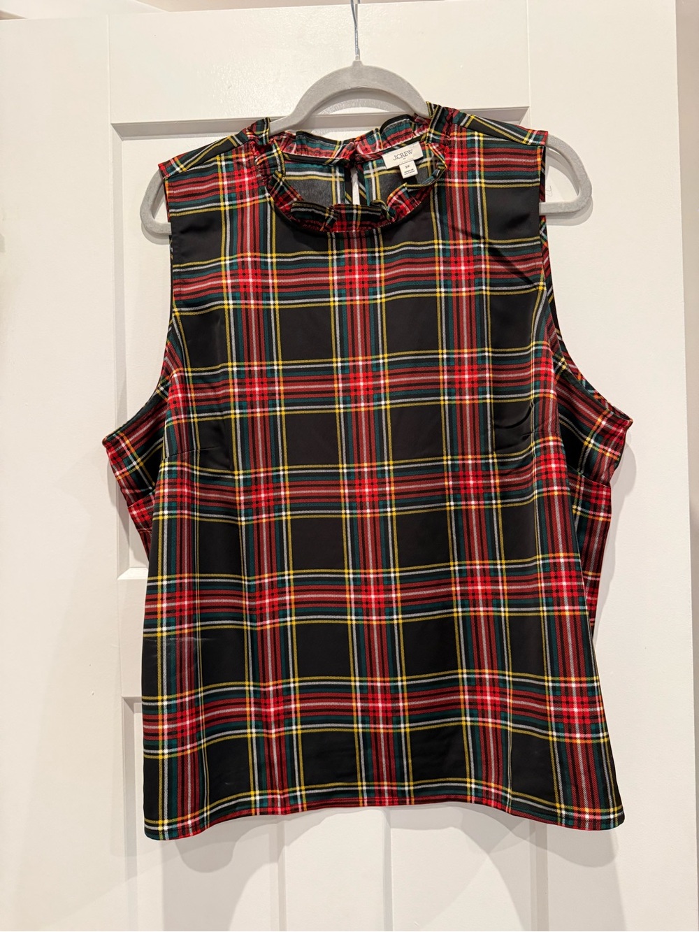 J. Crew Factory Red and Black Plaid Sleeveless Mock-Neck Top